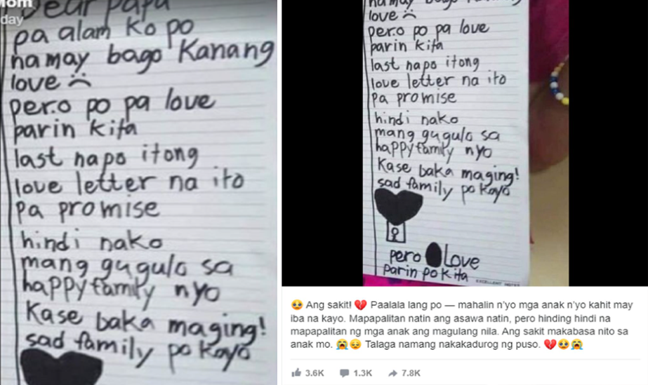 Liham ng isang bata para sa kaniyang ama na mayroon nang ibang pamilya, kumurot sa puso ng publiko!